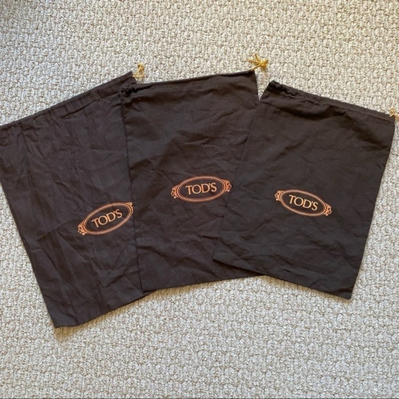 Tod’s brown cotton fabric drawstring shoe purse dust covers NWOT Set of 3 - Picture 2 of 8